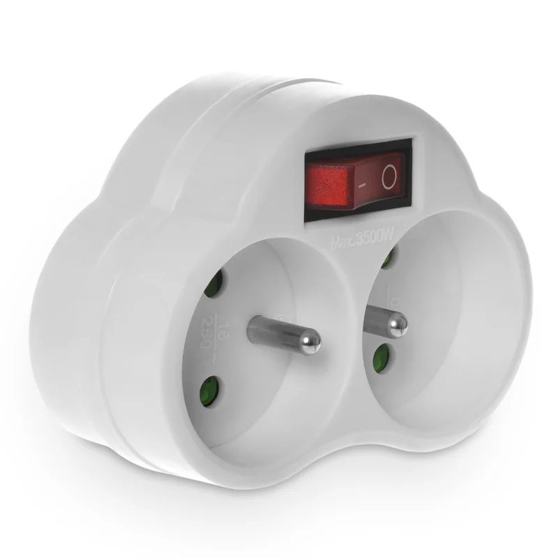 Rozgałęźnik podwójny z wyłącznikiem, 2x2P+Z, 16A, 230V; biały