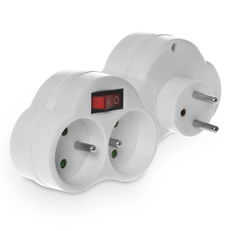 Rozgałęźnik podwójny z wyłącznikiem, 2x2P+Z, 16A, 230V; biały - 2